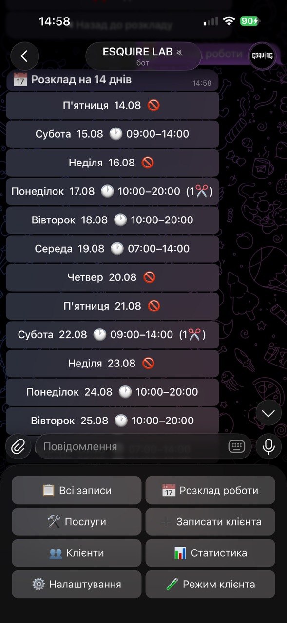Розклад роботи на 14 днів